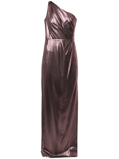 Marchesa Notte One-shoulder Gathered Lamé  Gown In Pink