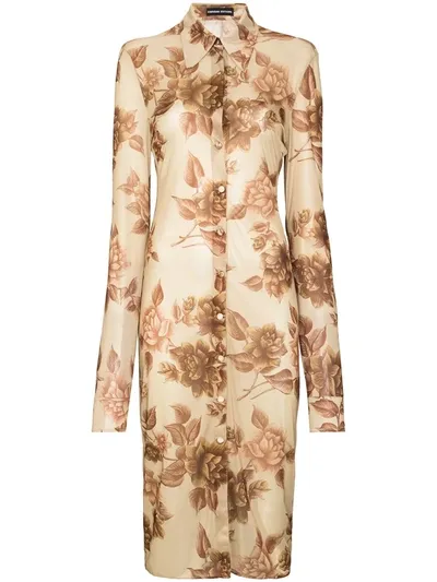 Kwaidan Editions Floral-print Jersey Shirt Dress In Beige