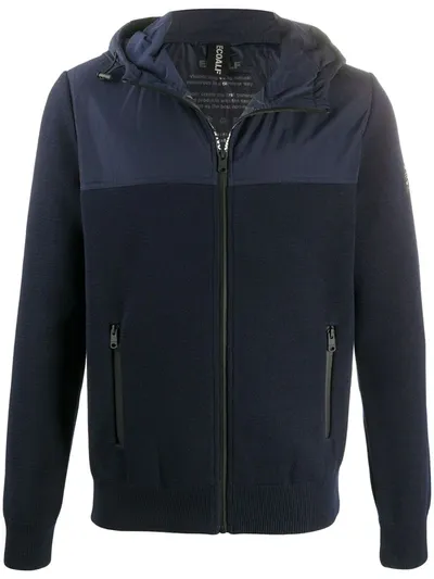 Ecoalf Hooded Contrast Panel Jacket In Blue