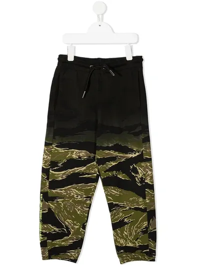 Diesel Kids' Tie-dye Camouflage Print Track Trousers In Black