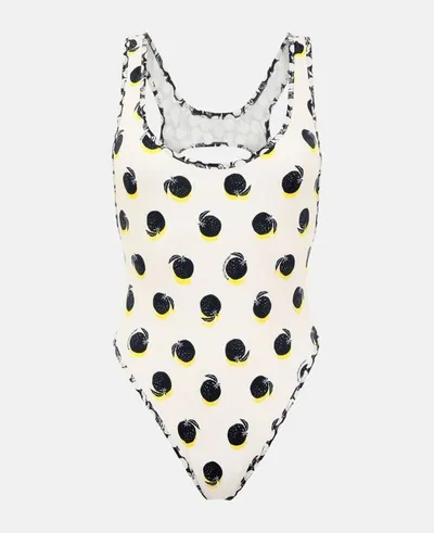 Stella Mccartney Ruched Oranges Print Swimsuit In Multicolor