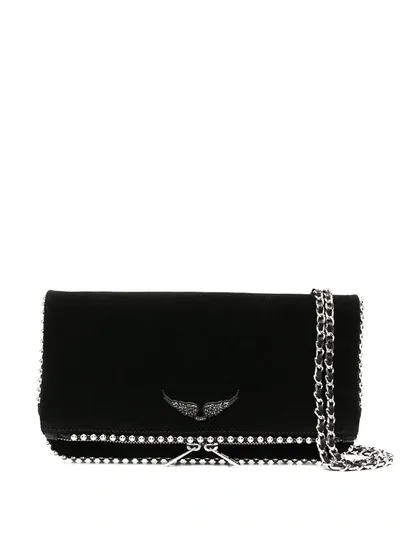 Zadig & Voltaire Rock Suede Studs Clutch In Black