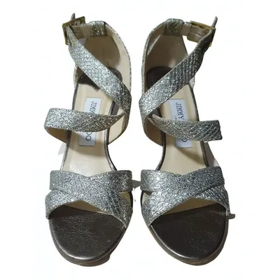 Pre-owned Jimmy Choo Glitter Heels In Silver