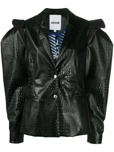 Koché Statement Shoulder Crocodile Effect Jacket In Black