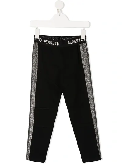 Alberta Ferretti Teen Logo Waistband Track Pants In Black