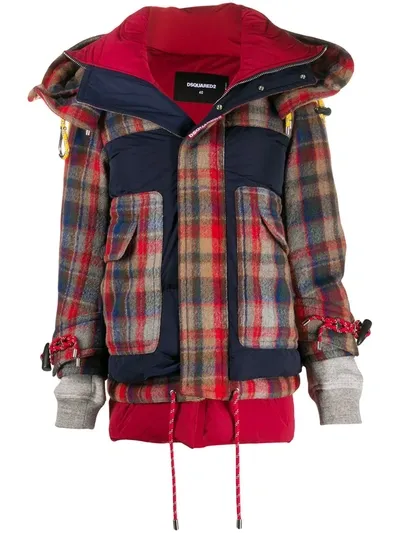 Dsquared2 Multi-panel Design Padded Jacket In Red