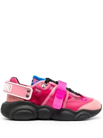 Moschino Teddy Shoes Roller Skates In Brocade Fabric In Pink