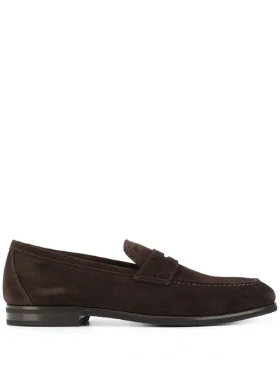 Scarosso Renato Almond Toe Loafers In Brown Suede