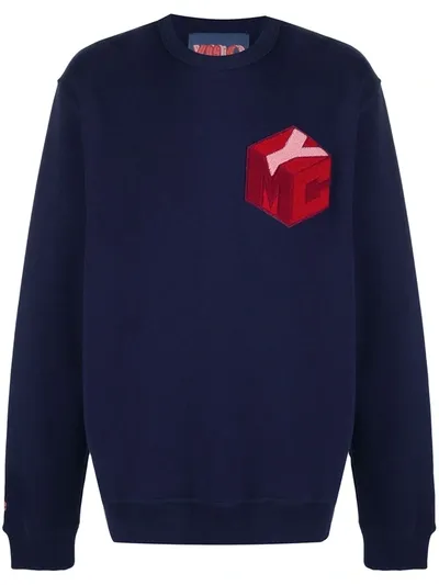 Ymc You Must Create Long Sleeve Embroidered Logo Jumper In Blue