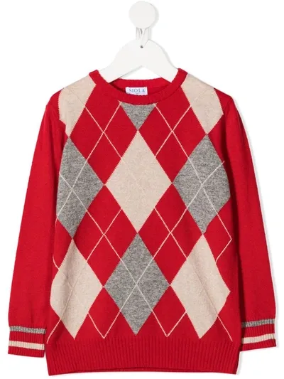 Siola Kids' Argyle Check Pattern Jumper In Red