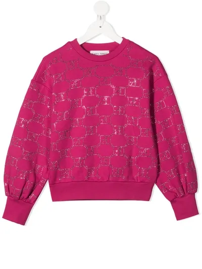 Alberta Ferretti Kids' Embellished Monogram Sweatshirt In Pink