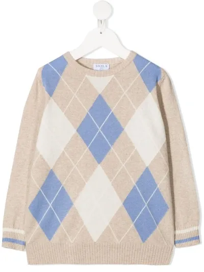 Siola Kids' Argyle Check Pattern Jumper In Neutrals