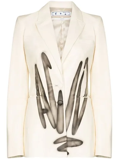 Off-white Graffiti Single-breasted Blazer In Neutrals