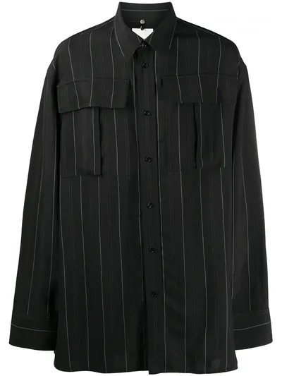 Oamc Striped Button-up Shirt In Black