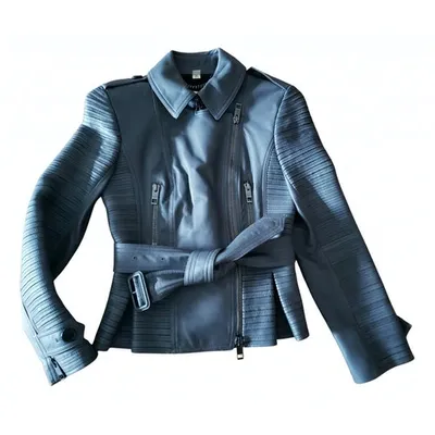 Pre-owned Burberry Leather Biker Jacket In Grey