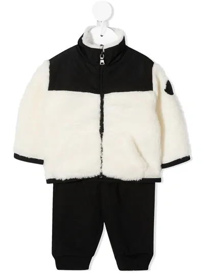 Moncler Unisex Fuzzy Fleece Jacket & Jogger Pants Set - Baby In Black/white