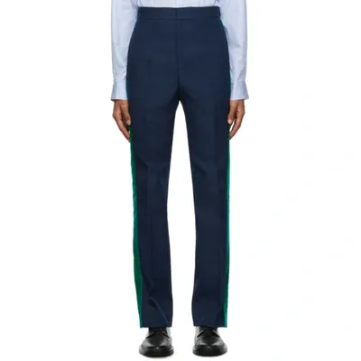 Wales Bonner Side-striped Straight Leg Trousers In Navy/emrald