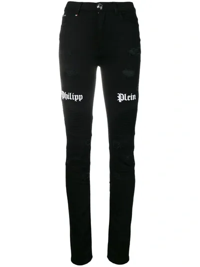 Philipp Plein Contrast Logo Jeans In Black