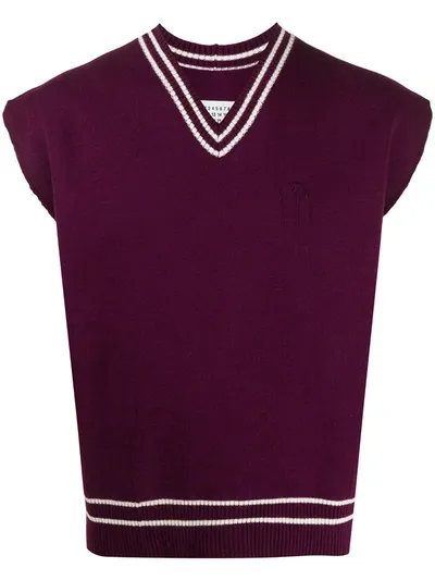 Maison Margiela Stripe-detail Short-sleeve Jumper In Purple