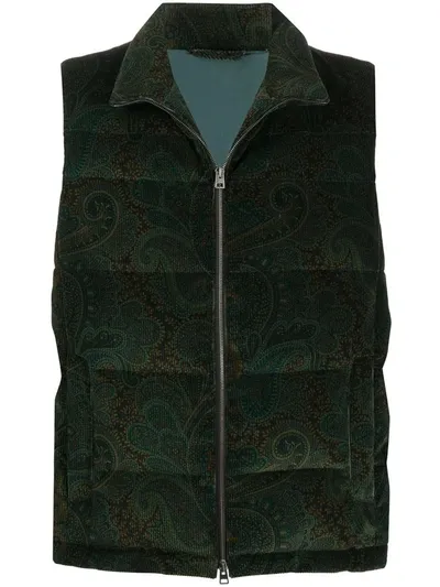 Etro Paisley Print Down Gilet In Green