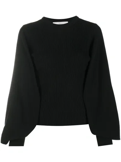 Tela Balloon-sleeve Ribbed Jumper In Black