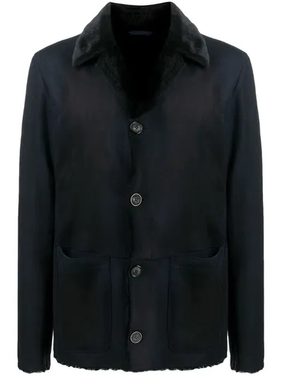 Giorgio Armani Shearling-lined Single-breasted Jacket In Blue