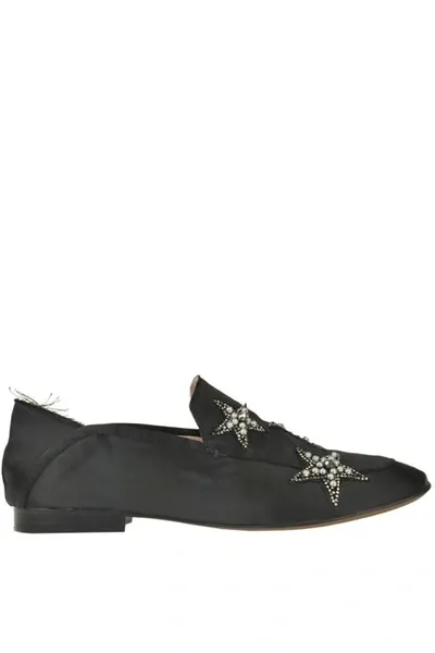 Lola Cruz Embellished Satin Loafers In Black