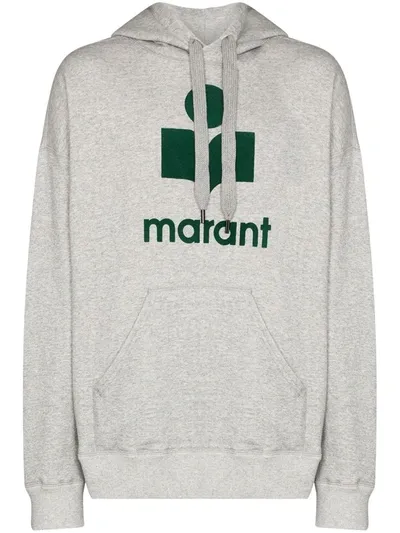 Isabel Marant Miley Logo-flocked Mélange Fleece-back Cotton-blend Jersey Hoodie In Grey