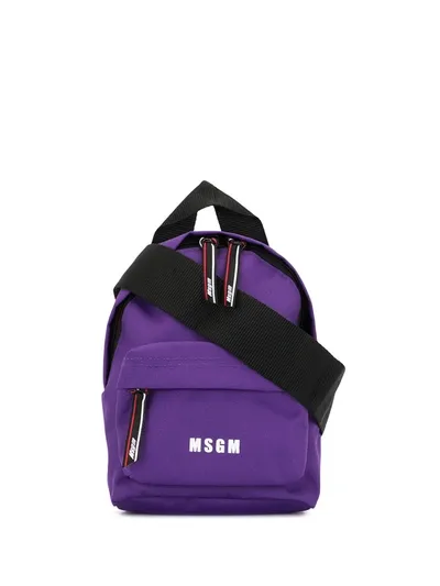 Msgm Logo Print Backpack In Purple