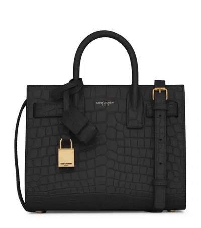 Saint Laurent Nano Sac De Jour Croc-embossed Tote Bag In Nero