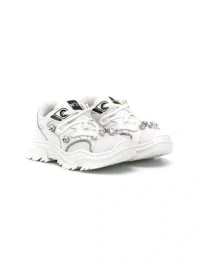 N°21 Kids' Crystal-embellished Low-top Sneakers In White