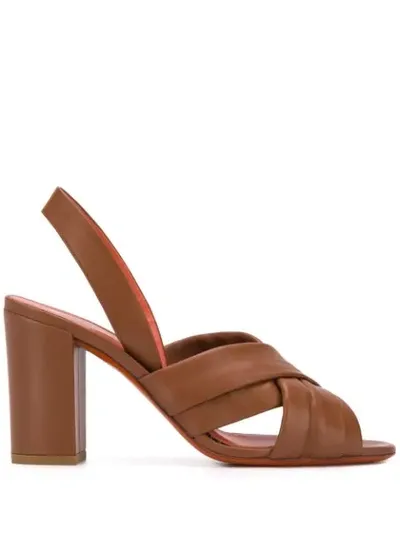 Santoni Cut-out Detail Block Heel Sandals In Brown