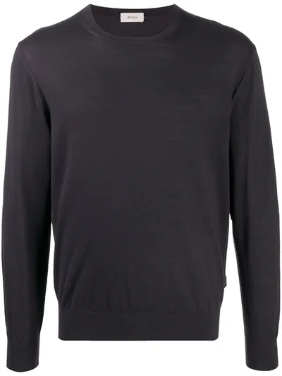 Z Zegna Crew Neck Rib Knit Sweater In Blue