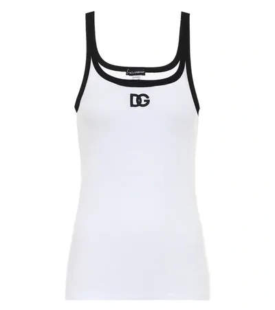 Dolce & Gabbana Logo Stretch-cotton Tank Top In White