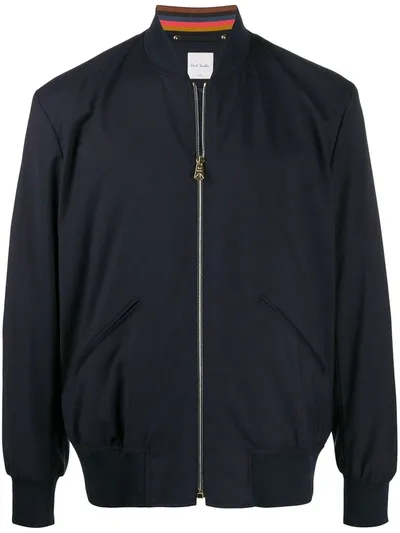 Paul Smith Zipped Bomber Jacket In Blue