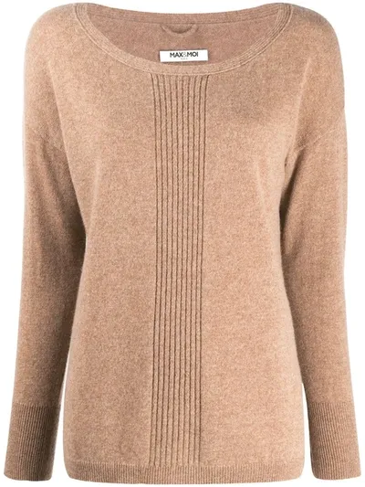 Max & Moi Ribbed-centre Round Neck Sweater In Brown