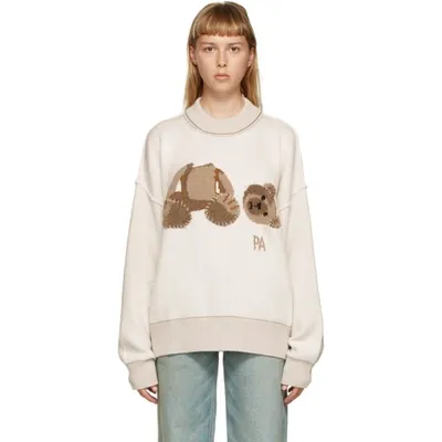 Palm Angels Bear-motif Wool Jumper In Off/brown