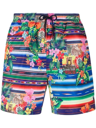 Polo Ralph Lauren Floral Serape Swimming Shorts In Blue