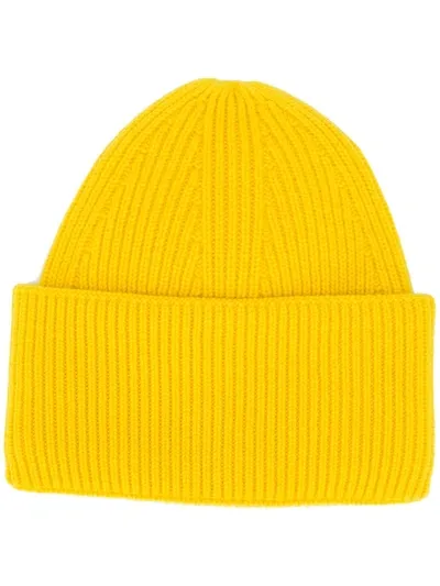 Laneus Ribbed Knit Cashmere Beanie In Yellow