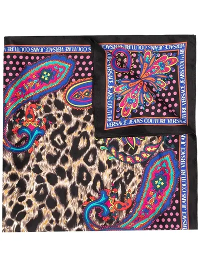 Versace Jeans Couture Print-mix Silk Scarf In Black