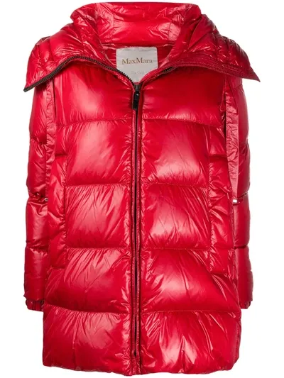 Max Mara The Cube Lucio Hooded Quilted Nylon Down Jacket In Red