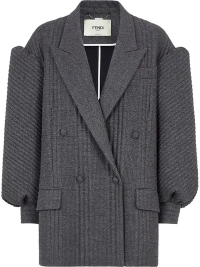 Fendi Puffed Sleeves Oversized Blazer In Gris