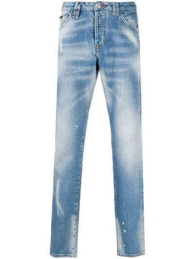 Philipp Plein Skeleton Patch Straight Jeans In Blue