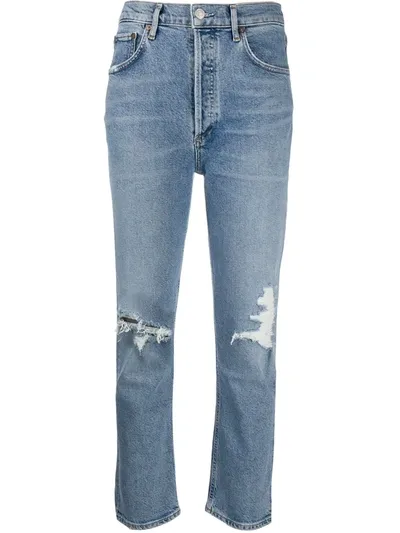 Agolde Ripped High-rise Cropped Jeans In Blue