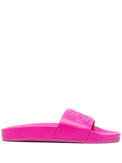 Balenciaga Embossed Logo Leather Slides In Pink