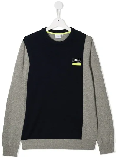 Hugo Boss Teen Colour Block Sweatshirt In Grey