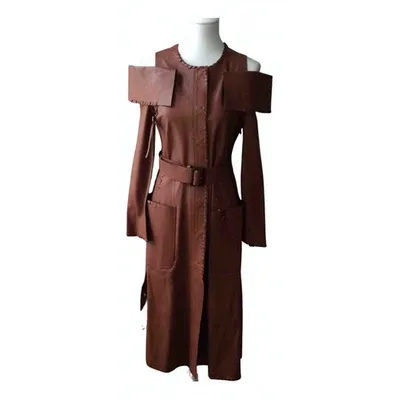 Pre-owned Fendi Leather Coat In Brown