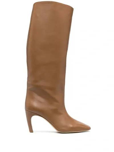 Gia Couture High-heeled Leather Boots In Brown