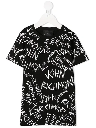 John Richmond Junior Kids' Graphic-print Crew Neck T-shirt In Black