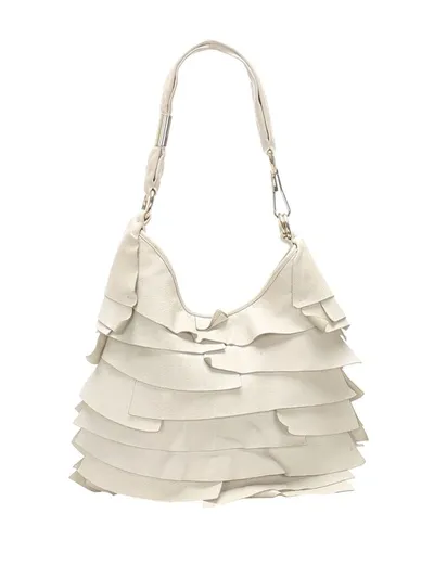 Pre-owned Saint Laurent Saint Tropez Ruffled Shoulder Bag In White